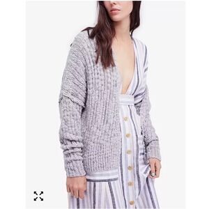 Free People Fun Times Chunky Knit Cardigan Gray Size M Cozy Sweater Boho Slouchy